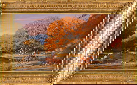 DUANE BRYERS (Arizona, 1911-2012), "Apache Crossing"., Oil on canvas, 16" x 30". Framed 22.5" x 37".