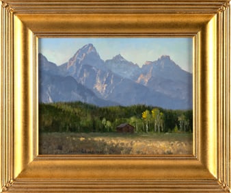 JIM WILCOX (Wyoming, 1941-), "Precocious Aspens at Cottonwood Creek"., Oil on board, 12" x 16".