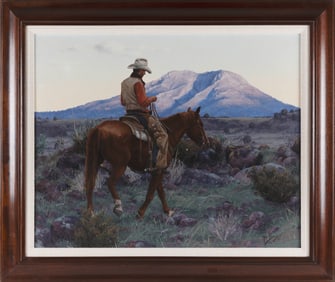 MARK SWANSON (Arizona/California/South Dakota, 1958-), Cowboy on horseback., Oil on board, 24" x