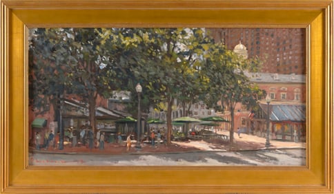 PAUL BLACK (Maine, 1951-2014), Boston street scene., Oil on canvas, 15" x 30". Framed