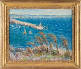 MAX KUEHNE (New York/Germany, 1880-1968), "North Easter"., Oil on masonite, 19" x 23". Framed 25" x