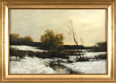 DENNIS SHEEHAN (New Hampshire/Massachusetts, 1950-), Winter sunset over the marsh., Oil on canvas,