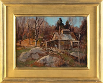 BERNARD COREY (Massachusetts, 1914-2000), "Sugar Shack"., Oil on masonite, 10" x 14.25". Framed