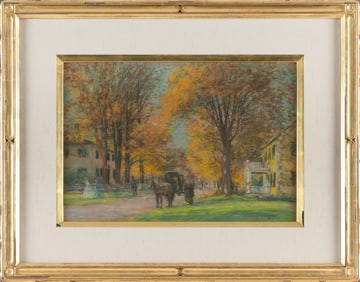 LOUIS DOYLE NORTON (Maine/New Hampshire, 1867-1940), Autumn street scene., Pastel, 12" x 17" sight.