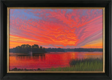MATTHEW M. SCHULZ (Massachusetts, 1979-), "Summer Reds On Return"., Oil on canvas, 24" x 36". Framed
