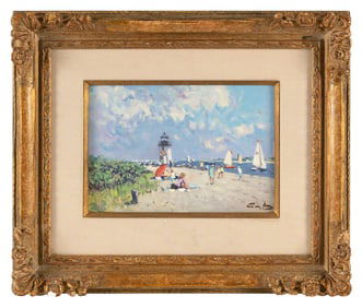 NIEK VAN DER PLAS (The Netherlands, 1954-), "Brant Point, Nantucket"., Oil on panel, 7.5" x 10.5".