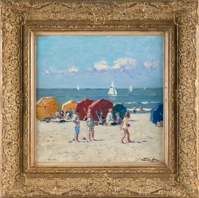 NIEK VAN DER PLAS (The Netherlands, 1954-), "Nantucket Beach"., Oil on panel, 14" x 13.5". Framed