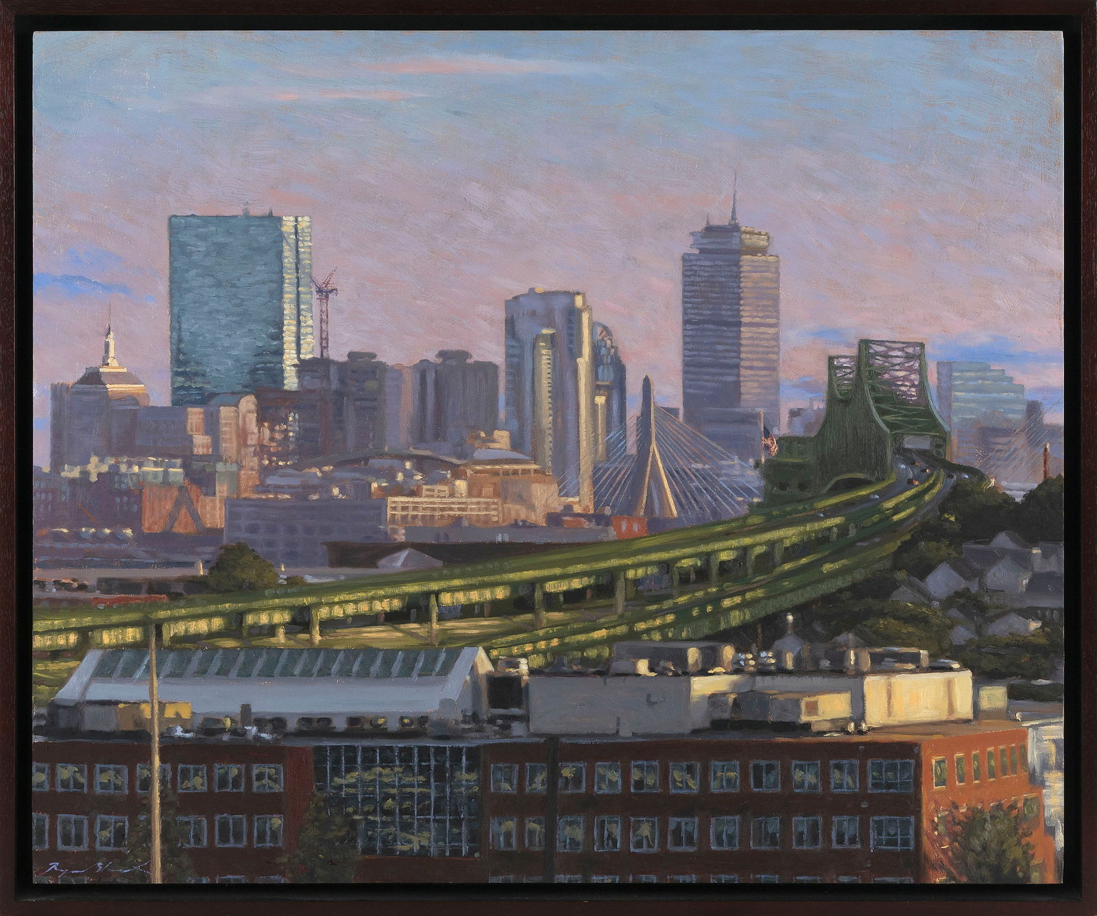 RYAN BLACK (Massachusetts, Contemporary), "View from Soldiers' Home #3" (Boston)., Oil on board, 20" (1 of 2)
