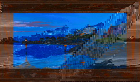 RYAN BLACK (Massachusetts, Contemporary), Dusk on the coast., Oil on canvas, 12" x 24". Framed 17" x