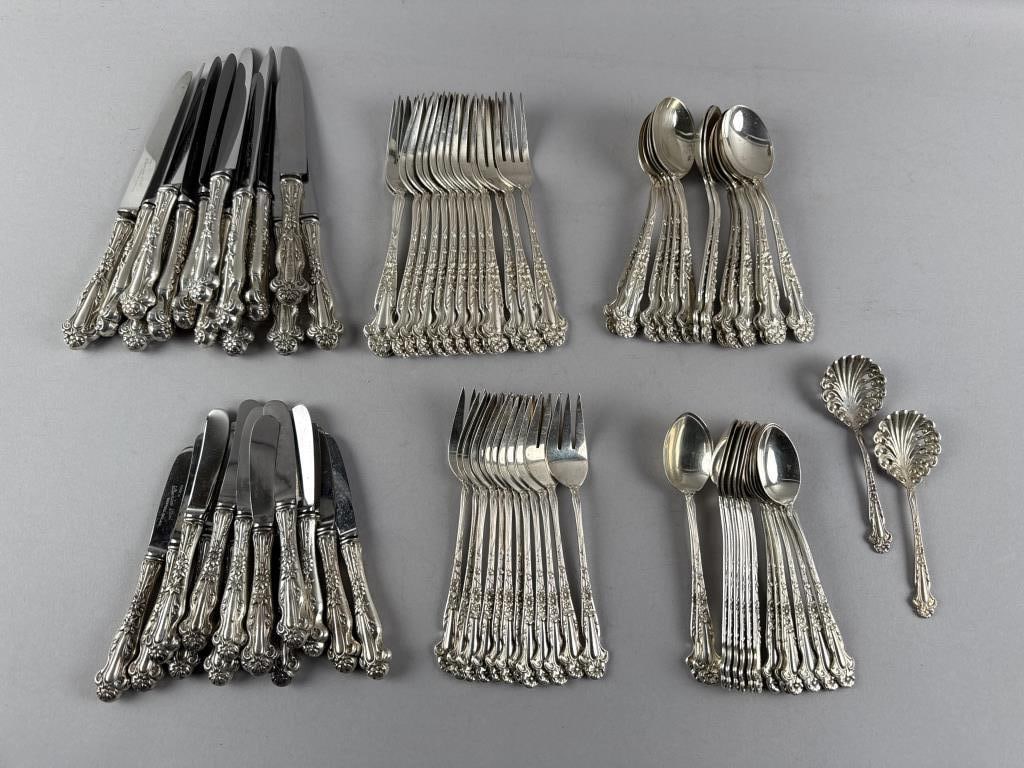 STERLING SILVER FLATWARE SET Early 20th Century Approx. 76.5 troy oz. weighable (1 of 3)