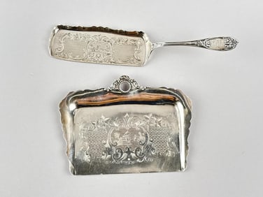 TWO PIECES OF FINELY ENGRAVED STERLING SILVER Early and Late 19th Century Approx. 9.8 troy oz.