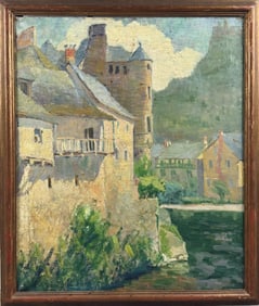 AMERICAN SCHOOL (Early 20th Century,), European landscape with castle., Oil on canvas, 30" x 25".