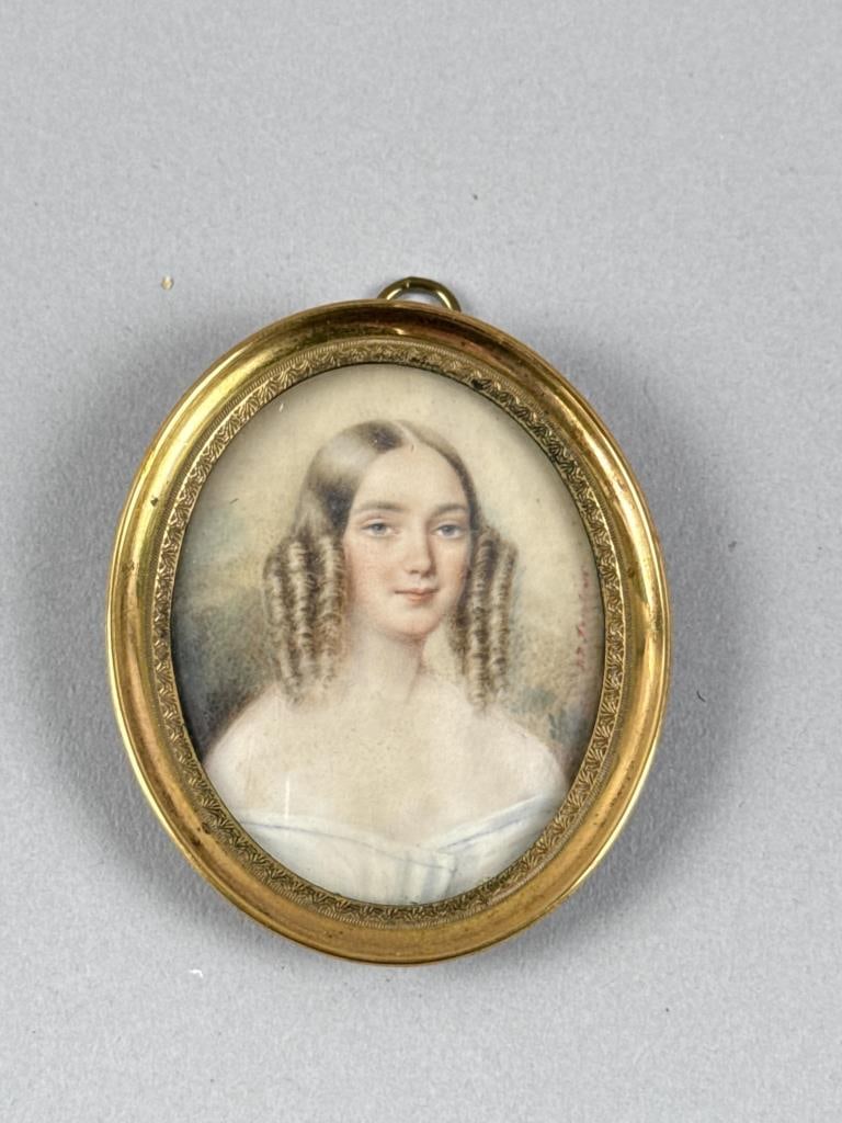 FRENCH SCHOOL (Early to Mid-19th Century,), Portrait miniature of a young woman with curly blonde (1 of 2)