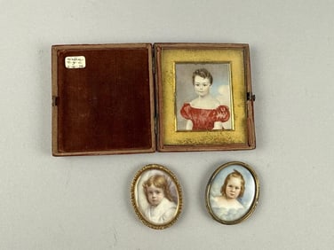 THREE PORTRAIT MINIATURES OF YOUNG CHILDREN Early to Late 19th Century