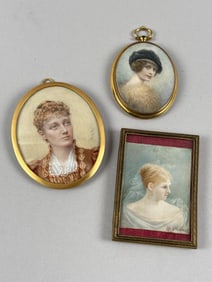 THREE PORTRAIT MINIATURES OF YOUNG WOMEN Late 19th/Early 20th Century