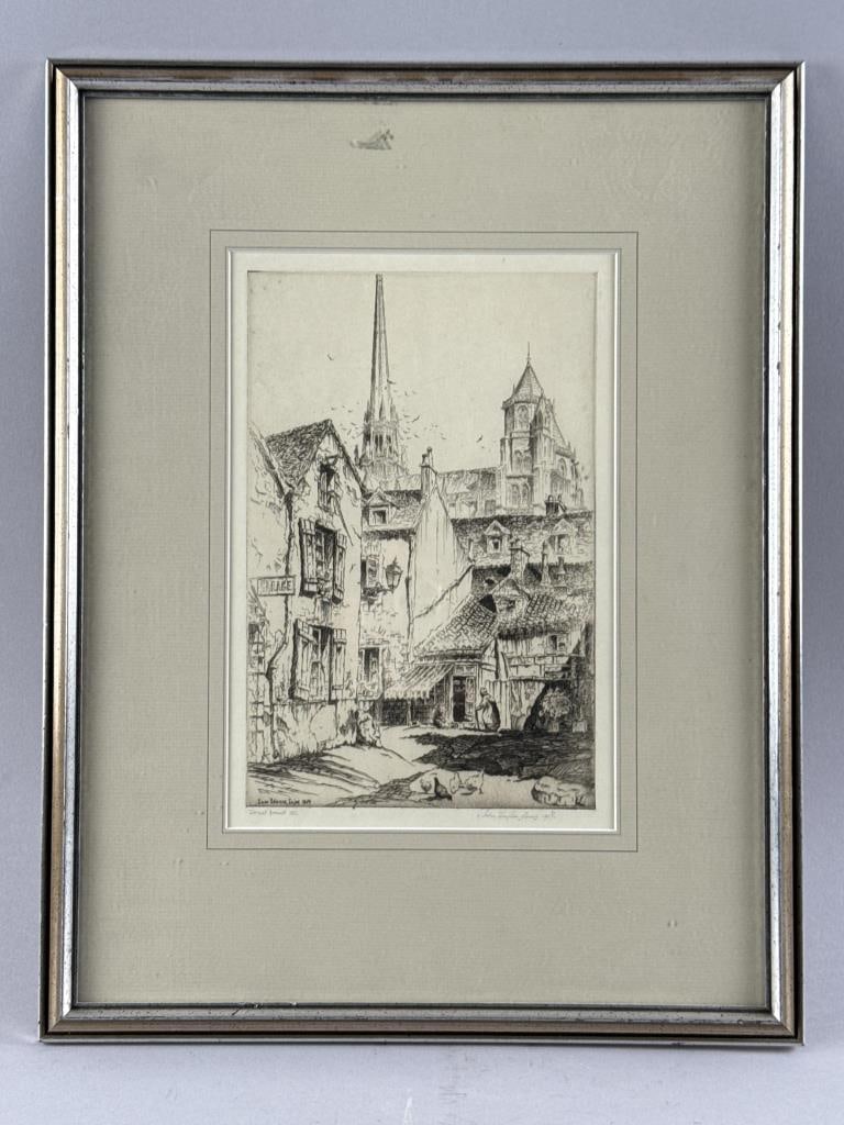 JOHN TAYLOR ARMS (Connecticut/Maryland/Massachusetts, 1887-1953), "Saint B?nigne, Dijon"., Etching,: JOHN TAYLOR ARMSConnecticut/Maryland/Massachusetts, 1887-1953"Saint B?nigne, Dijon". A trial proof (outside of the edition of 110). Signed, dated 1927 and inscribed "Trial Proof" in pencil lower margi