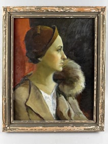 AMERICAN SCHOOL (Circa 1936,), Profile of a lady., Oil on canvas, 20" x 16". Framed 23.5" x 19".