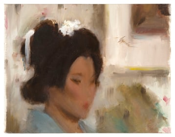 SAMUEL EDMUND OPPENHEIM (New York/Florida, 1901-1992), "Head of Geisha"., Oil on canvas, 14" x 18".