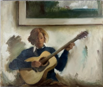SAMUEL EDMUND OPPENHEIM (New York/Florida, 1901-1992), "David with Guitar"., Oil on canvas, 40" x