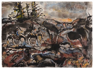ROBERT NOEL BLAIR (New York, 1912-2002), "Riders in the Rocks"., Mixed media on cream wove paper,