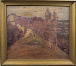 AMERICAN SCHOOL (20th Century,), Trees on a mountainside., Oil on canvas, 27" x 32". Framed 31" x