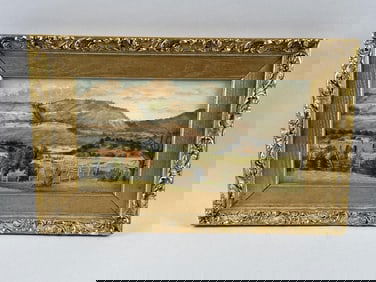 AMERICAN SCHOOL (Early 20th Century,), Southwestern landscape., Oil, 6" x 12" sight. Framed 10" x