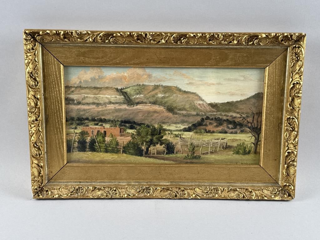 AMERICAN SCHOOL (Early 20th Century,), Southwestern landscape., Oil, 6" x 12" sight. Framed 10" x (1 of 2)