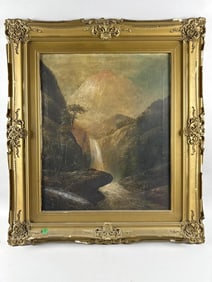 HENRY A. (H.A.) DUESSEL (New York/Germany, 1858-1919), Landscape with waterfall., Oil on canvas, 24"