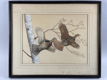 DENNIS PULESTON (New York, 1905-2001), "Ruffed Grouse"., Watercolor on Bainbridge board, 14" x 18".