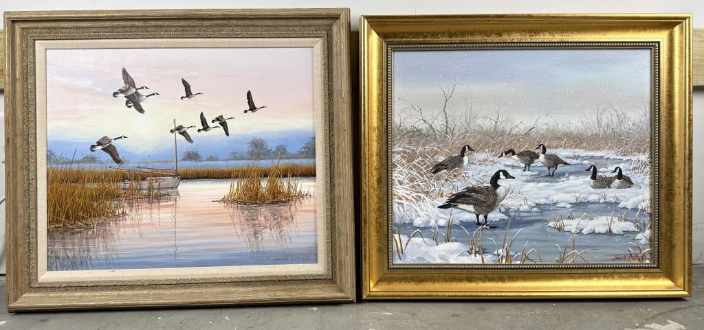 JAMES W. MADDOCKS (Massachusetts, Contemporary), Two scenes of Canada geese, Oils on canvas, 20" x (1 of 4)