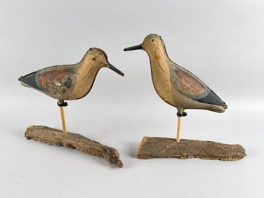 TWO TIN ROBIN SNIPE DECOYS 19th Century Lengths 10.5".