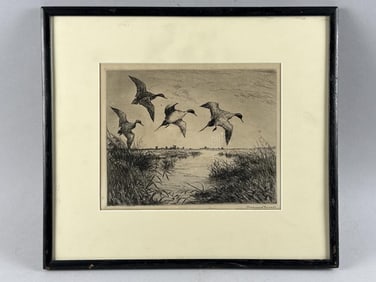 ROLAND CLARK (Connecticut, 1874-1957), "Pintail #2"., Etching, 8" x 9.75". Framed 15" x 16.75".