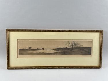 RADTKE, LAUCKNER & CO. LANDSCAPE ETCHING New York, Dated 1890 5" x 19" sight. Framed 10" x 24".