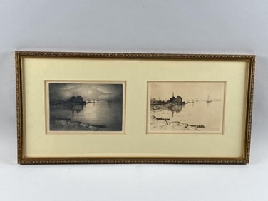 CHARLES E. WHITTEMORE (New York, 19th/20th Century), Night and day views of a harbor., Black and