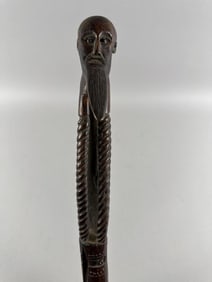 CARVED HARDWOOD ANTHROPOMORPHIC WALKING STICK 19th Century Length 40".