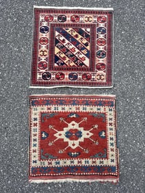 TWO PERSIAN MATS: 1'9" X 2'0" AND 1'11" X 1'11" Late 20th Century