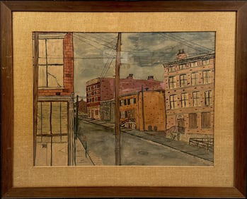AMERICAN SCHOOL (20th Century,), Cityscape., Watercolor on paper, 17.5" x 23". Framed 26" x 31.5".