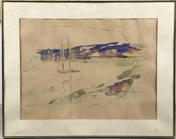 ALFRED BIRDSEY (Bermuda, 1912-1996), Harbor scene., Watercolor on paper, 18" x 24". Framed 24.25" x