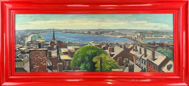 BENJAMIN COLLIN (New York/Denmark, 1896-1979), Rooftop view of Boston's Charles River., Oil on