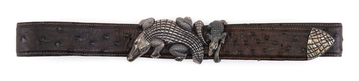JEFF DEEGAN DESIGNS BELT WITH STERLING SILVER ALLIGATOR BUCKLE Rhode Island, Contemporary Length