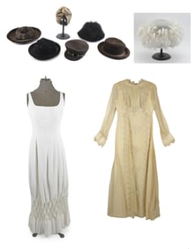 TWO DRESSES AND SEVEN KOKIN HEADPIECES