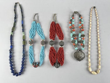 FIVE ASIAN NECKLACES Early to Mid-20th Century