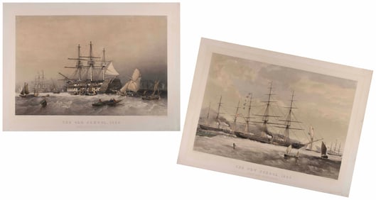 TWO MARITIME HAND-COLORED LITHOGRAPHS 19th Century Both approx. 21" x 28.5". Unframed.