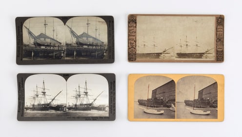 RARE STEREOVIEWS OF THE U.S.S. "CONSTITUTION", 19th Century Each approx. 3.5" x 7".