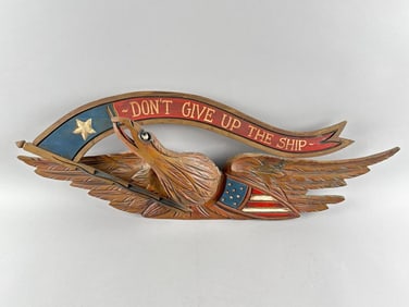 CARVED AND PAINTED EAGLE PLAQUE 20th Century Length 28".