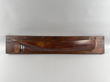 MOUNTED HALF HULL MODEL 19th Century Pine backboard 7" x 37".