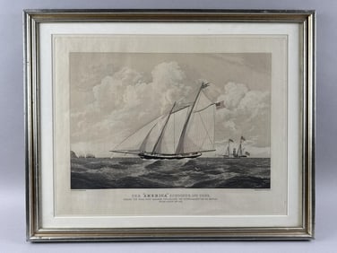 LITHOGRAPH "THE 'AMERICA' SCHOONER" 16.25" x 21" sight. Framed 20.25" x 25.5".