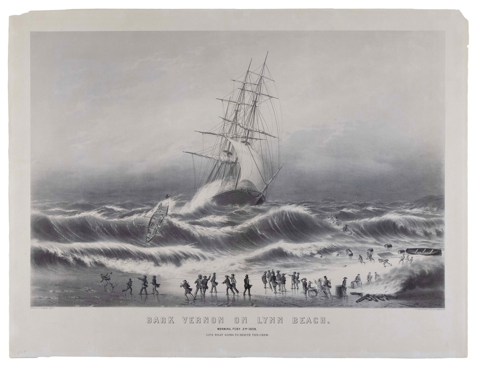 LITHOGRAPH "BARK VERNON ON LYNN BEACH" 21" x 28.75". Unframed.: LITHOGRAPH "BARK VERNON ON LYNN BEACH"After the painting by Clement Drew.21" x 28.75". Unframed.