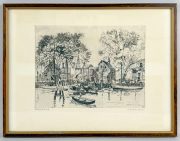LIONEL BARRYMORE (California, 1878-1954), "The Old Boat Works" and "Old Red Bank"., Etchings, 8" x