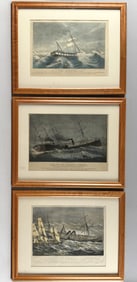 THREE HAND-COLORED SMALL FOLIO LITHOGRAPHS DEPICTING SHIPWRECKS 19th Century Each approx. 10" x